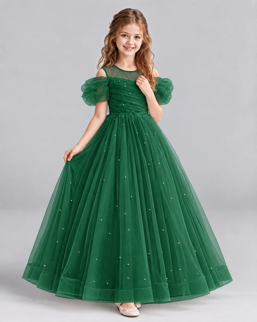 Dark Green Ball Gown Girls Formal Dresses Pose