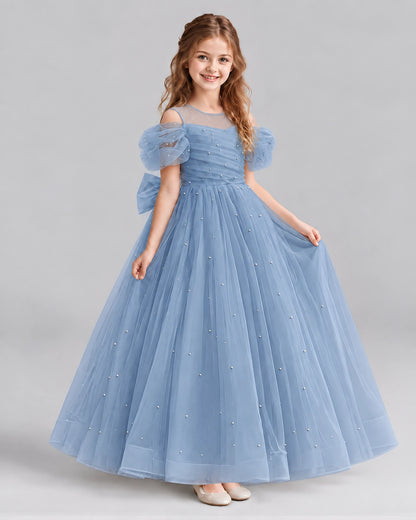 Dusty Blue Ball Gown Girls Formal Dresses Front