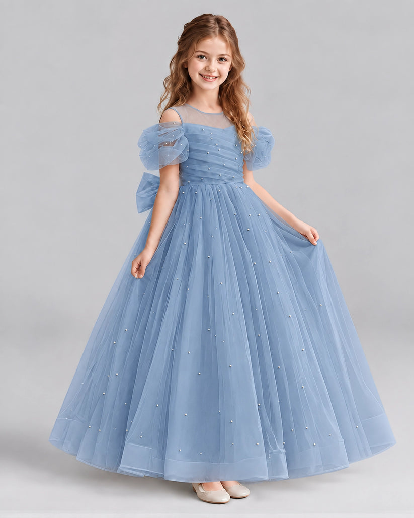 Dusty Blue Ball Gown Girls Formal Dresses Front