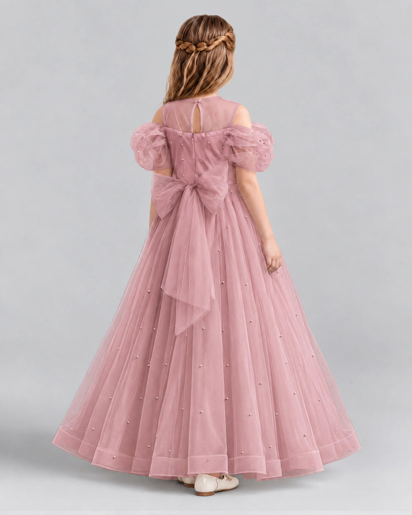 Dusty Rose Ball Gown Girls Formal Dresses Back