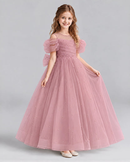 Dusty Rose Ball Gown Girls Formal Dresses Front