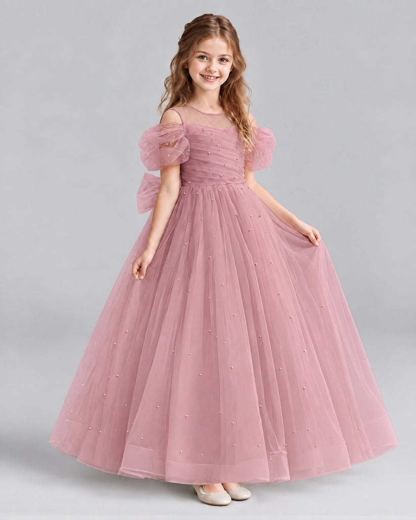 Dusty Rose Ball Gown Girls Formal Dresses Front