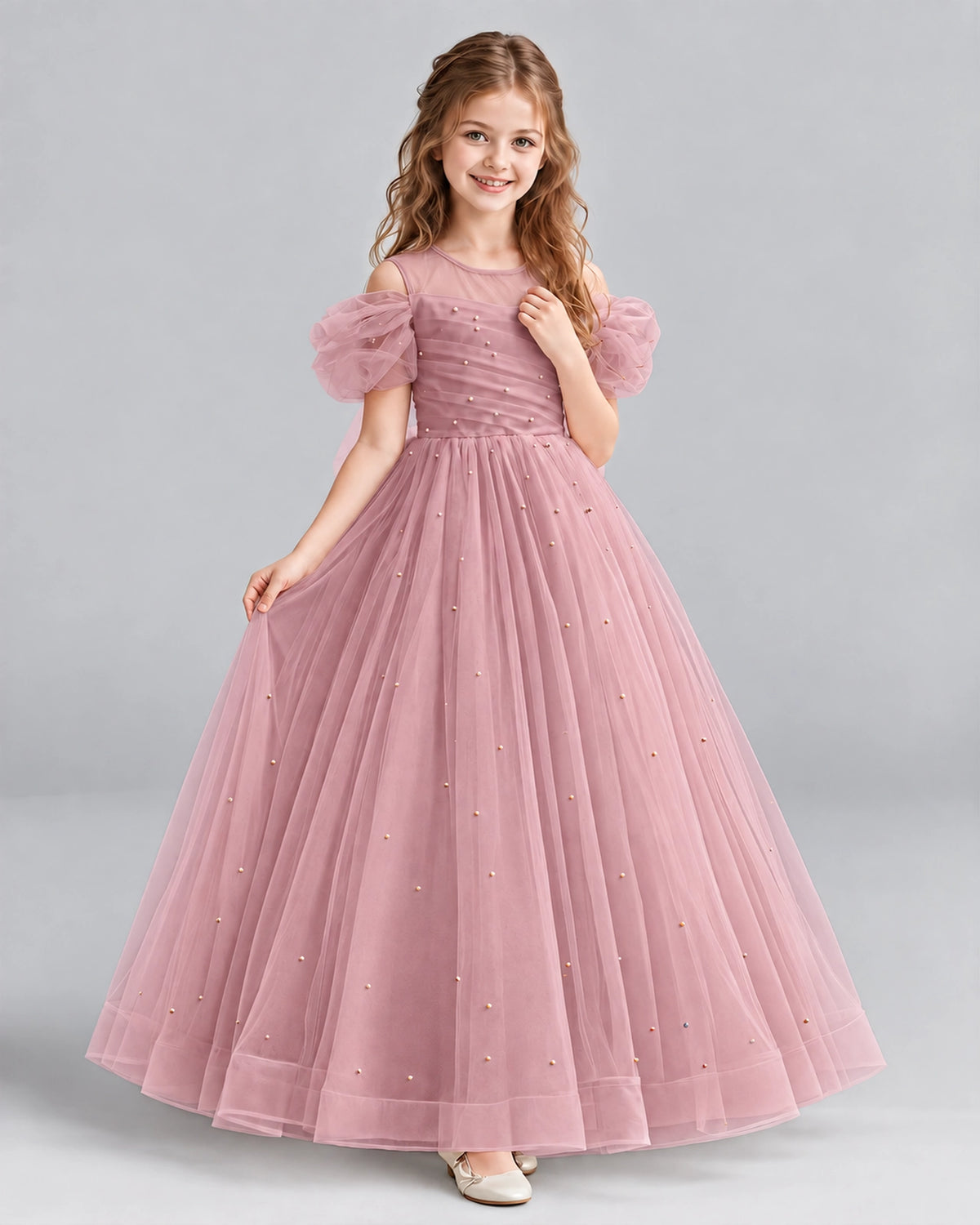 Dusty Rose Ball Gown Girls Formal Dresses Pose