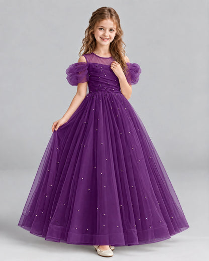 Grape Ball Gown Girls Formal Dresses Pose