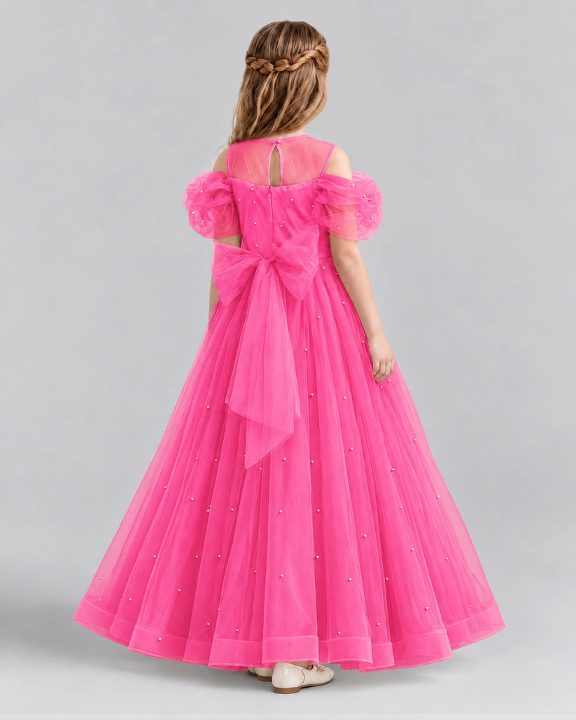 Hot Pink Ball Gown Girls Formal Dresses Back