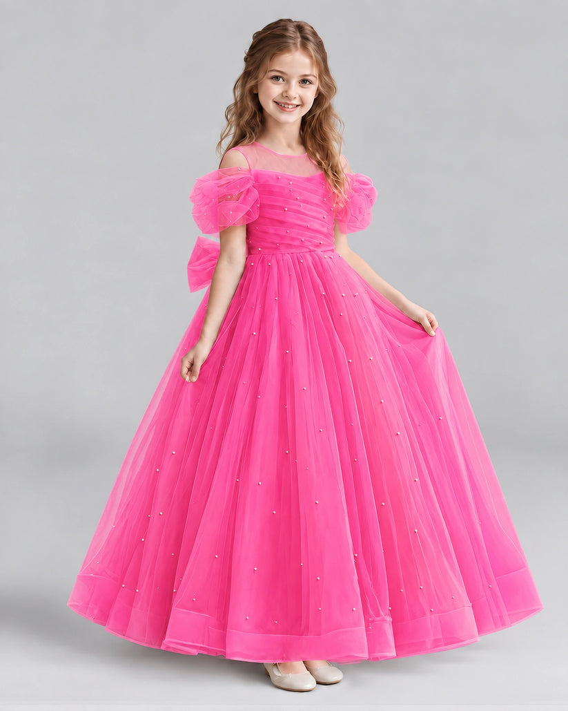 Hot Pink Ball Gown Girls Formal Dresses Front