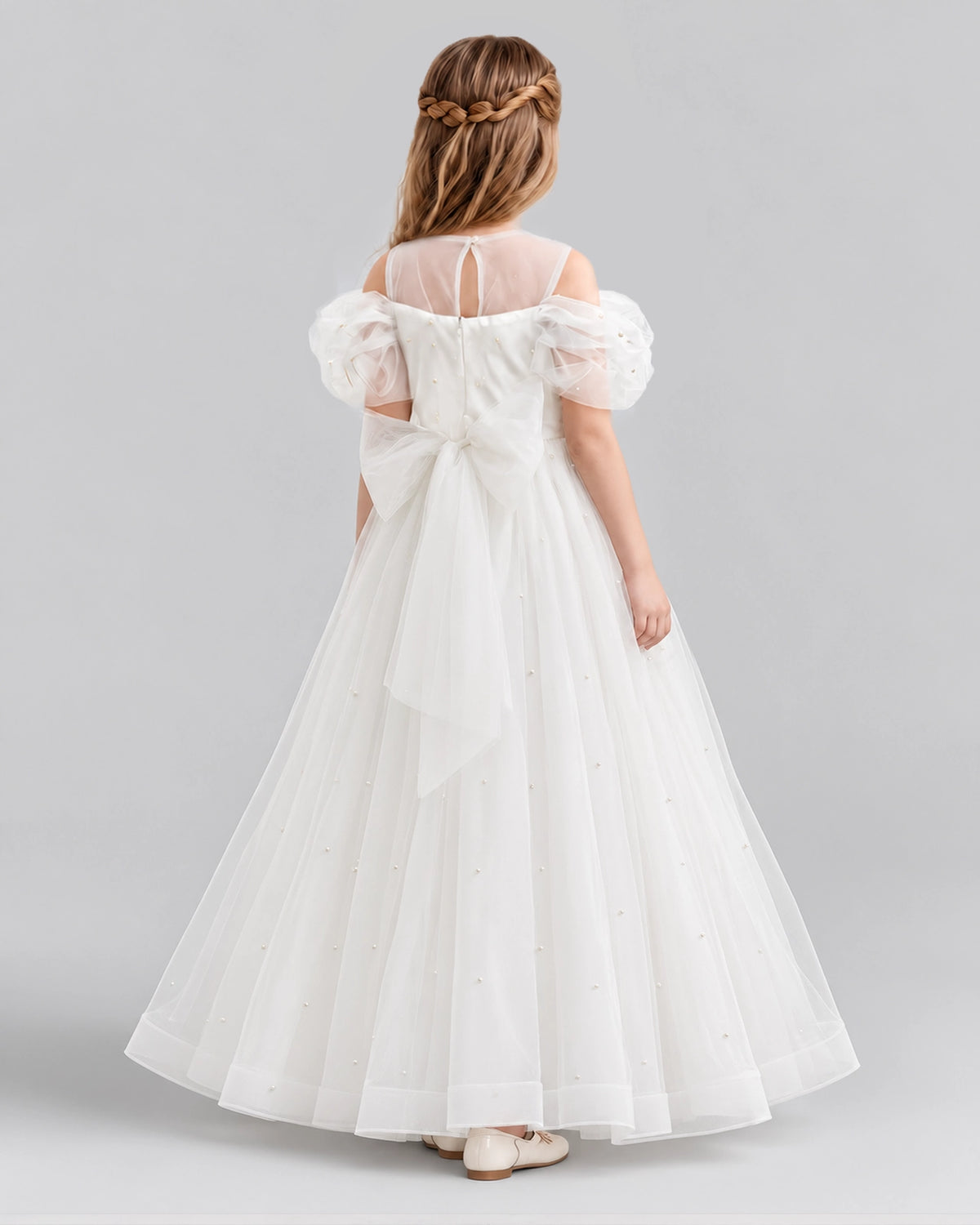 Ivory Ball Gown Girls Formal Dresses Back