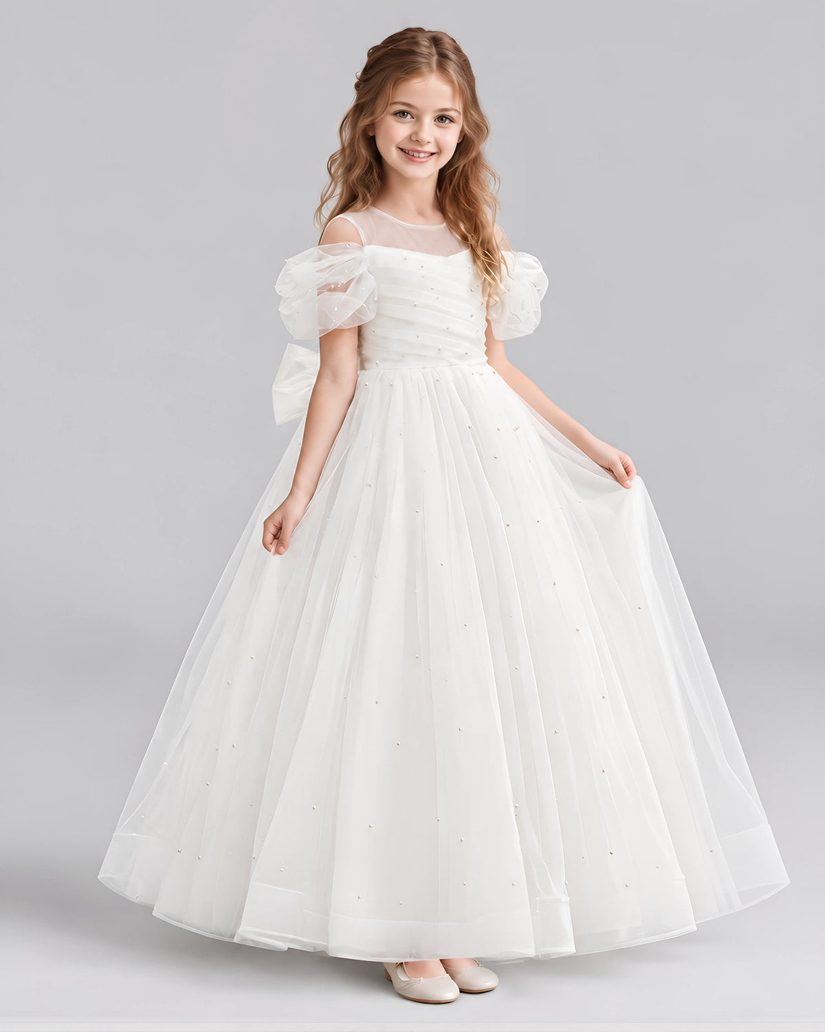 Ivory Ball Gown Girls Formal Dresses Front