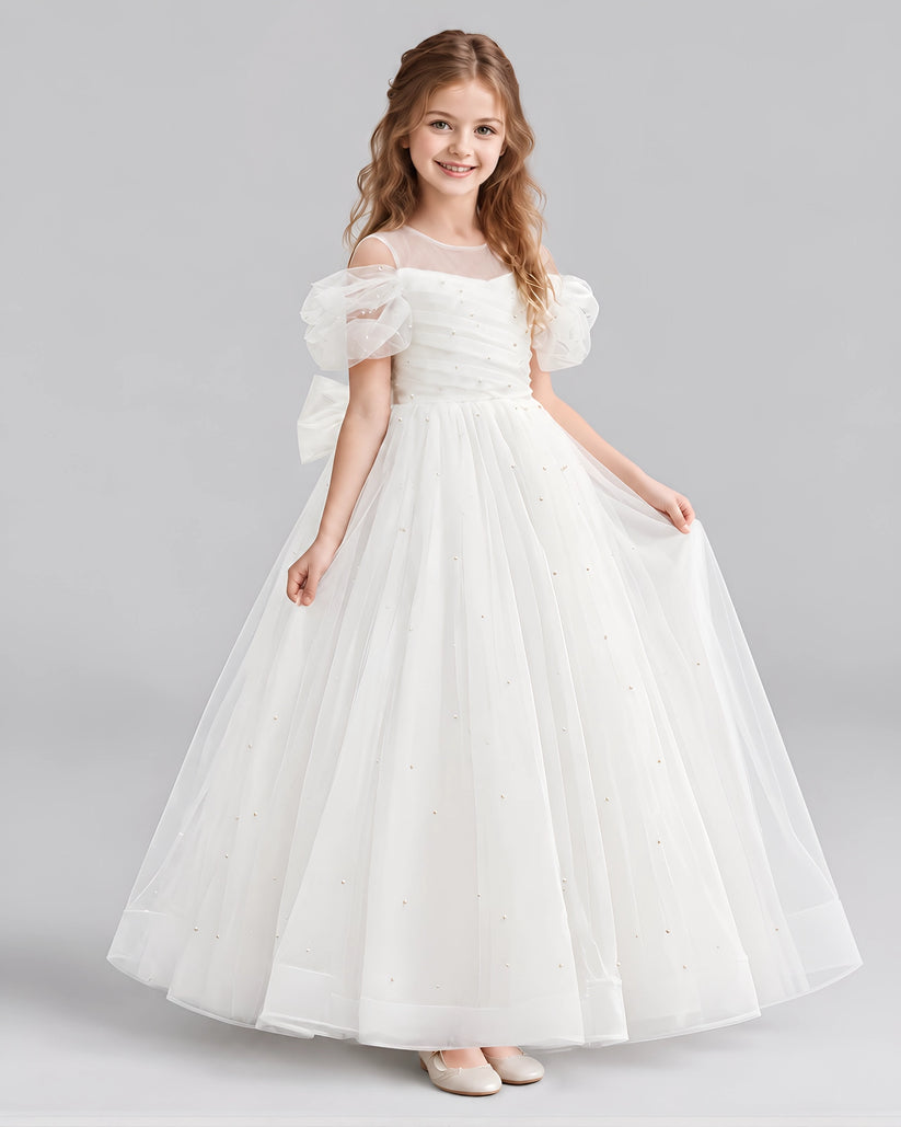 Ivory Ball Gown Girls Formal Dresses Front