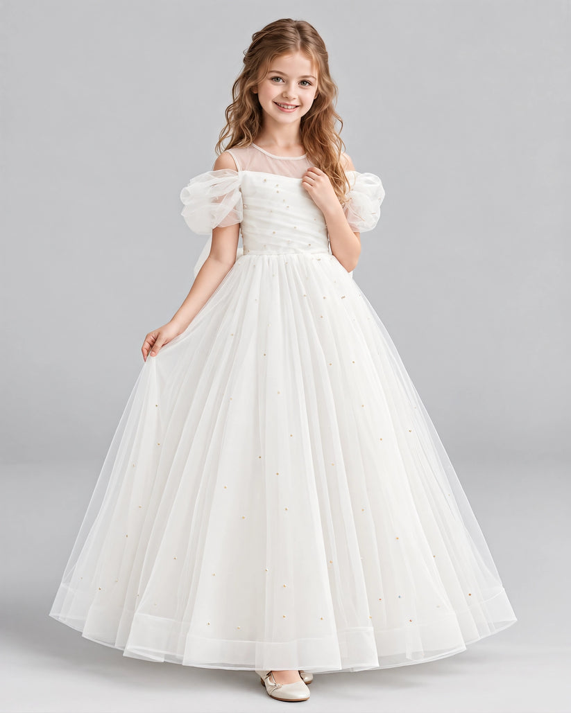 Ivory Ball Gown Girls Formal Dresses Pose