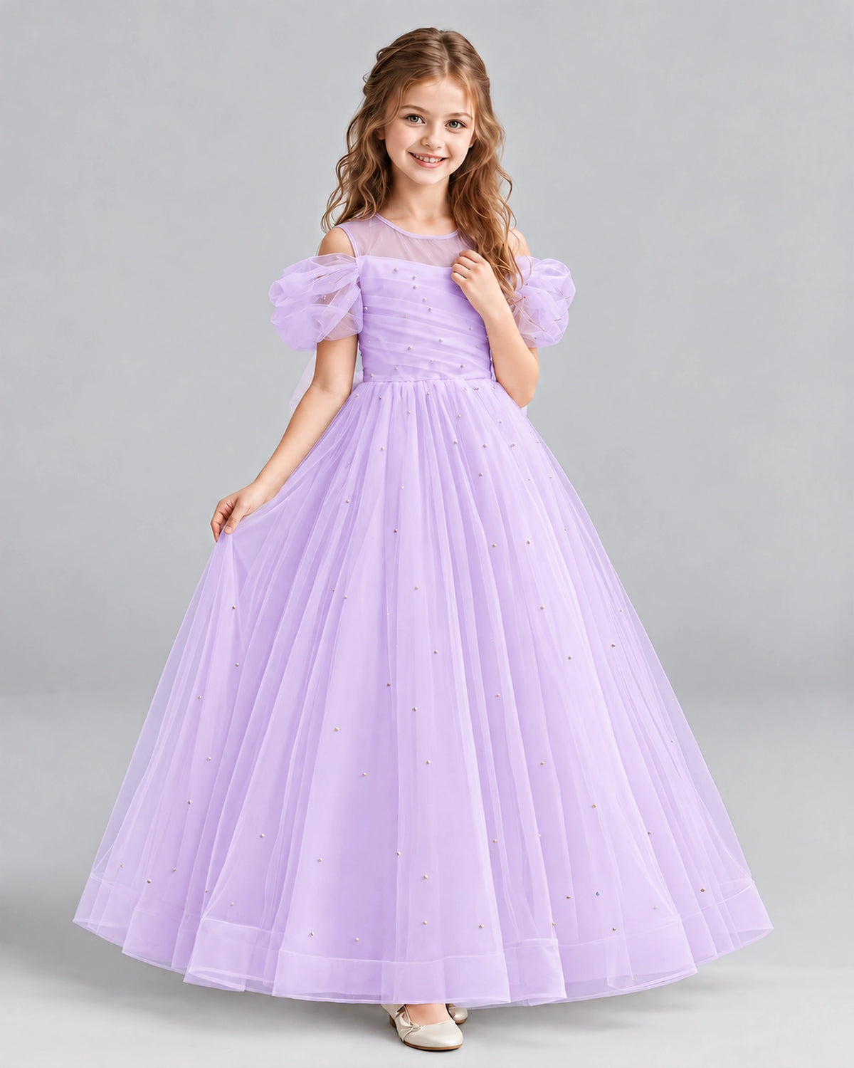 Lilac Ball Gown Girls Formal Dresses Pose