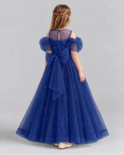 Navy Blue Ball Gown Girls Formal Dresses Back