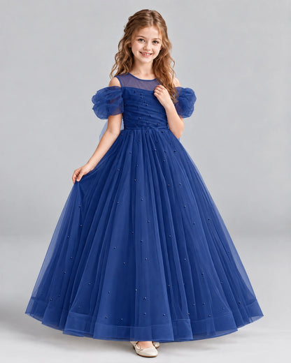 Navy Blue Ball Gown Girls Formal Dresses Pose