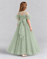 Sage Green Ball Gown Girls Formal Dresses Back