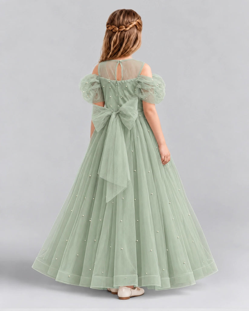 Sage Green Ball Gown Girls Formal Dresses Back