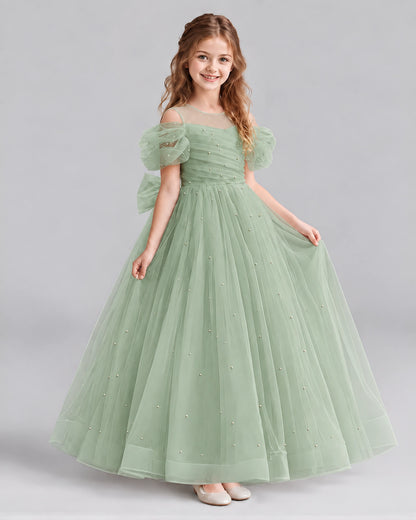 Sage Green Ball Gown Girls Formal Dresses Front