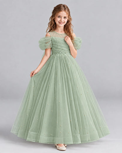 Sage Green Ball Gown Girls Formal Dresses Pose