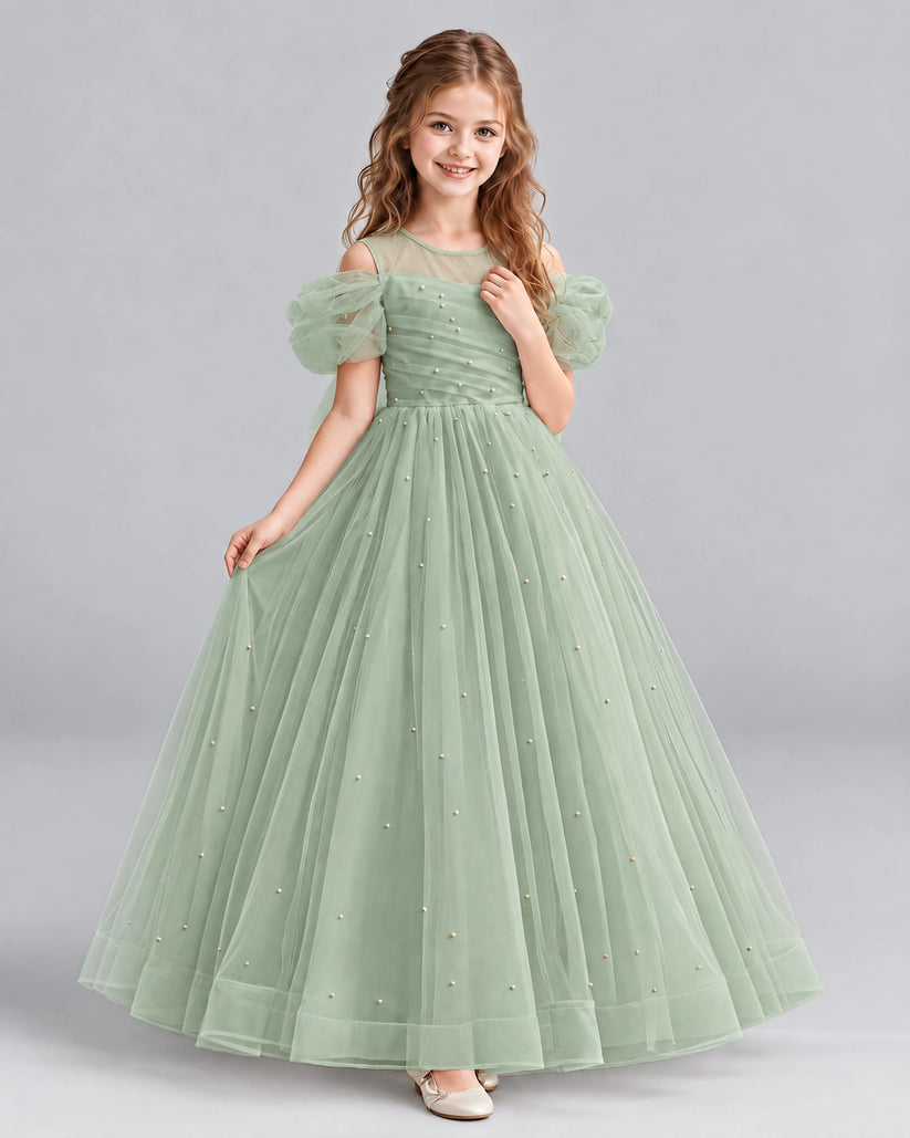 Sage Green Ball Gown Girls Formal Dresses Pose