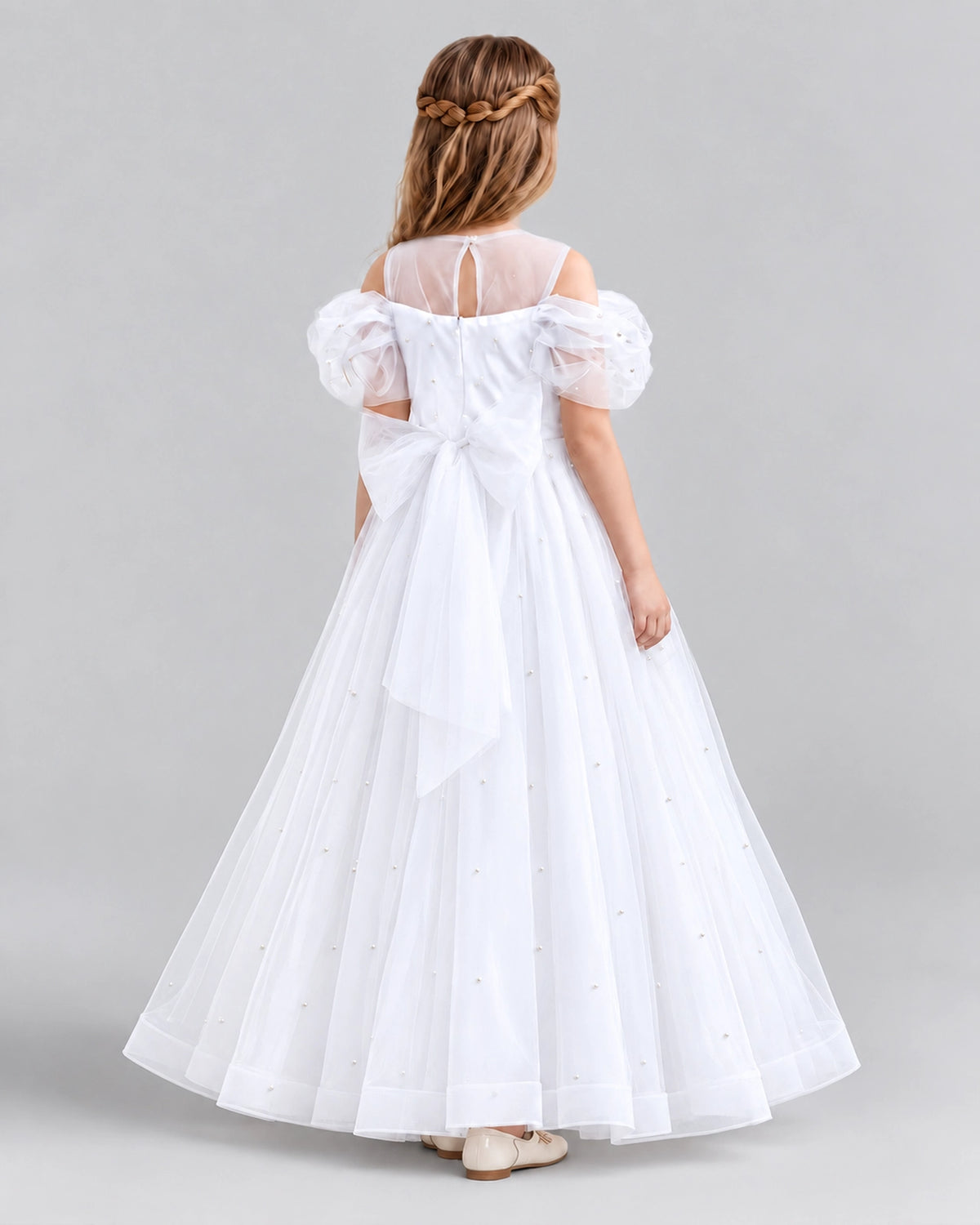 White Ball Gown Girls Formal Dresses Back