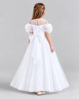 White Ball Gown Girls Formal Dresses Back
