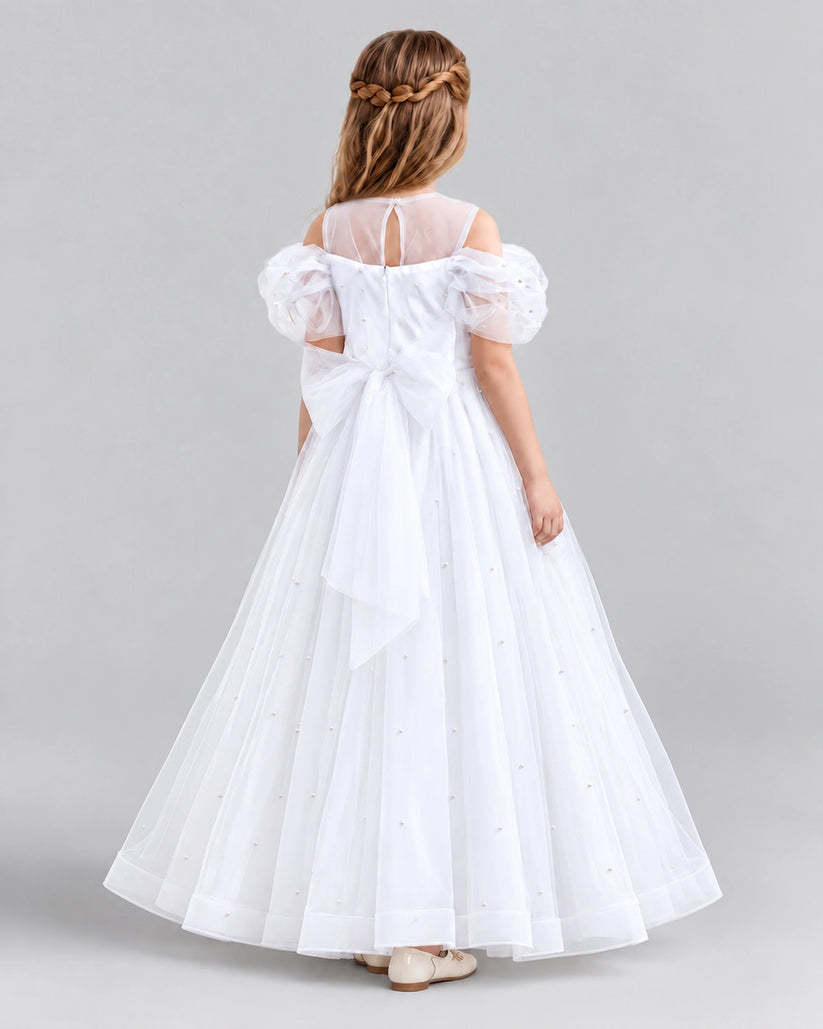 White Ball Gown Girls Formal Dresses Back