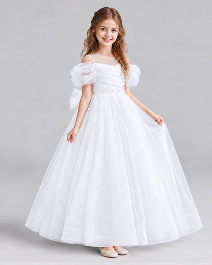 White Ball Gown Girls Formal Dresses Front