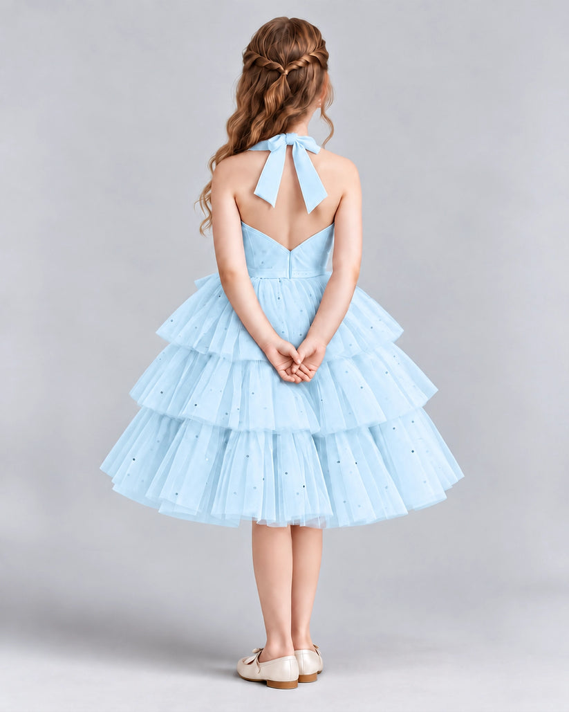 Baby Blue Ball Gown Girls Formal Dresses Back