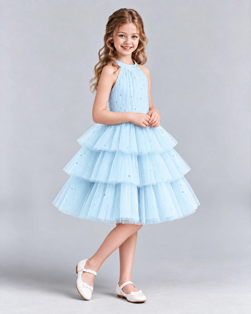 Baby Blue Ball Gown Girls Formal Dresses Side