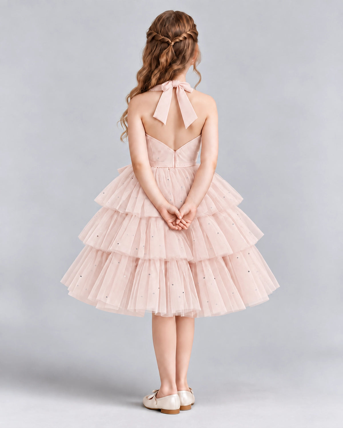 Blush Pink Ball Gown Girls Formal Dresses Back