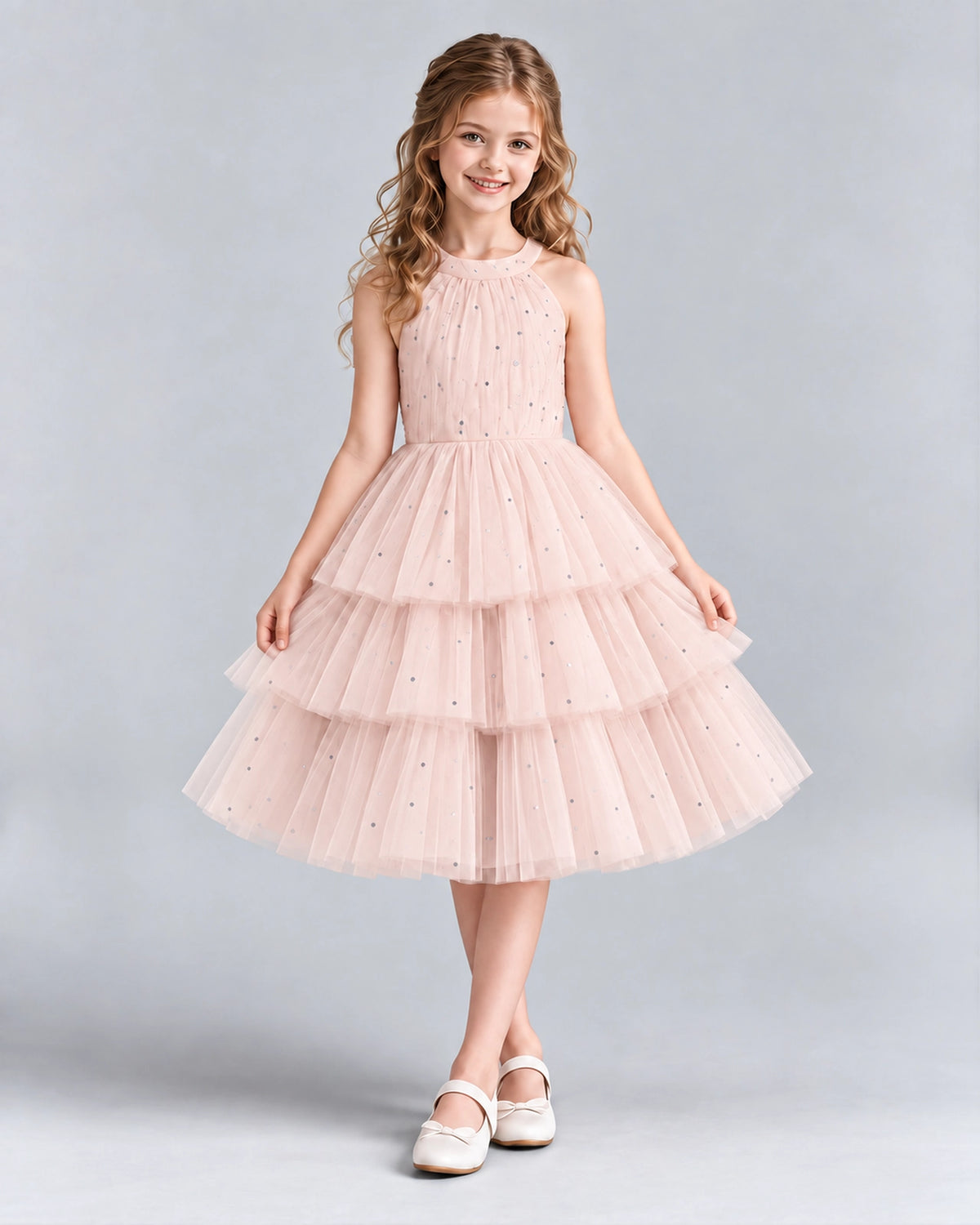 Blush Pink Ball Gown Girls Formal Dresses Front
