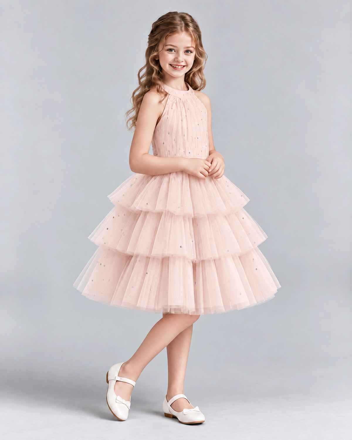 Blush Pink Ball Gown Girls Formal Dresses Side