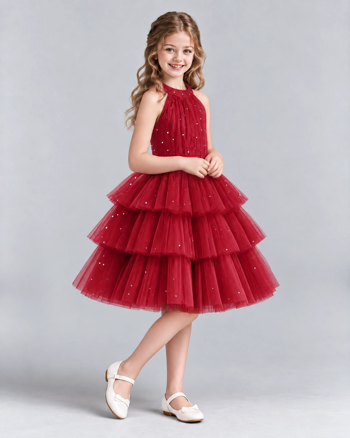 Burgundy Ball Gown Girls Formal Dresses Side