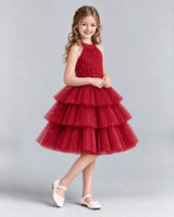 Burgundy Ball Gown Girls Formal Dresses Side