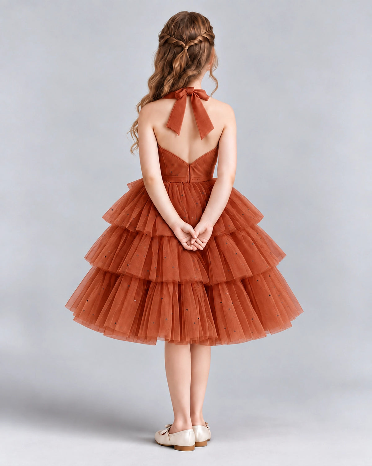 Burnt Orange Ball Gown Girls Formal Dresses Back