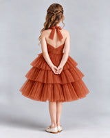 Burnt Orange Ball Gown Girls Formal Dresses Back