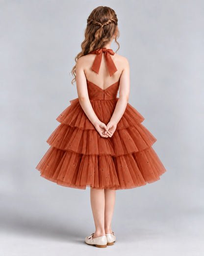 Burnt Orange Ball Gown Girls Formal Dresses Back