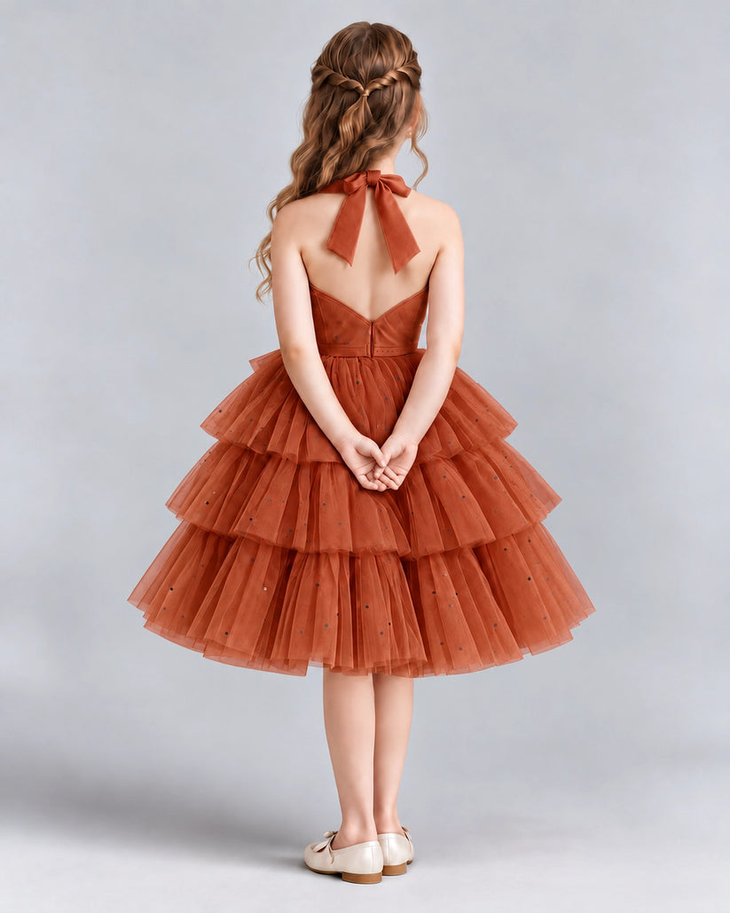 Burnt Orange Ball Gown Girls Formal Dresses Back
