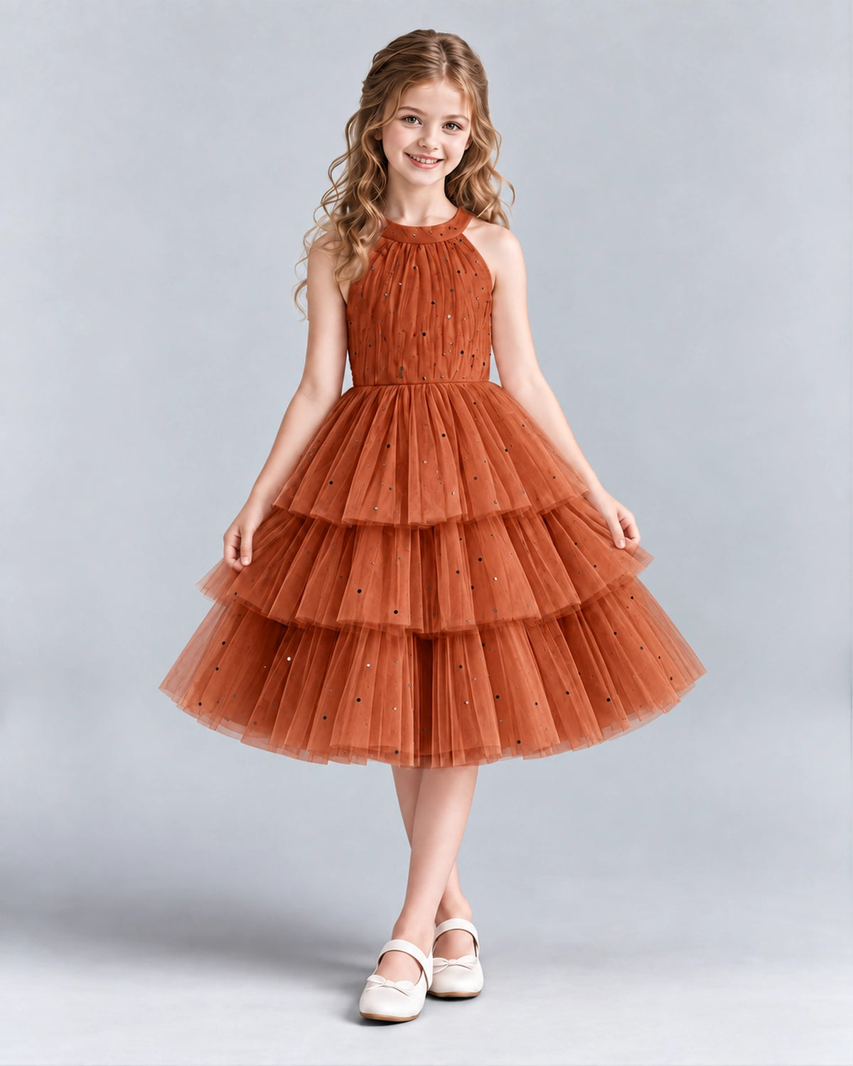Burnt Orange Ball Gown Girls Formal Dresses Front
