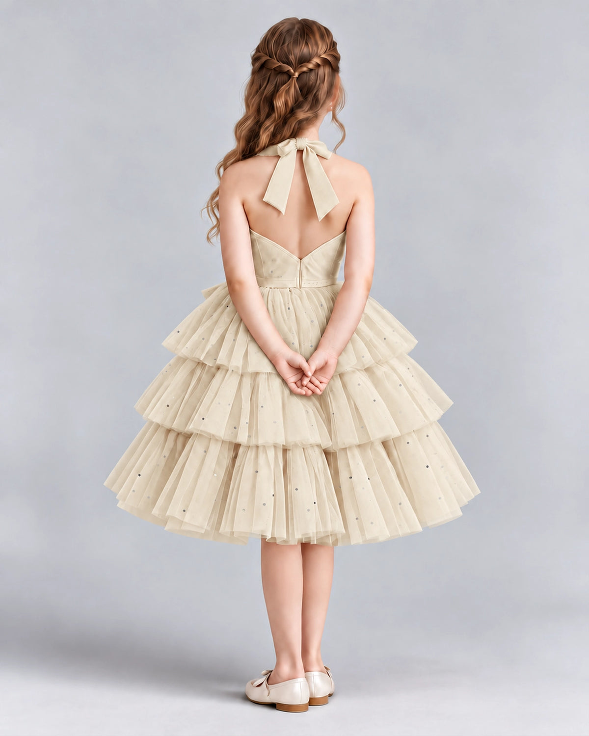 Champagne Ball Gown Girls Formal Dresses Back