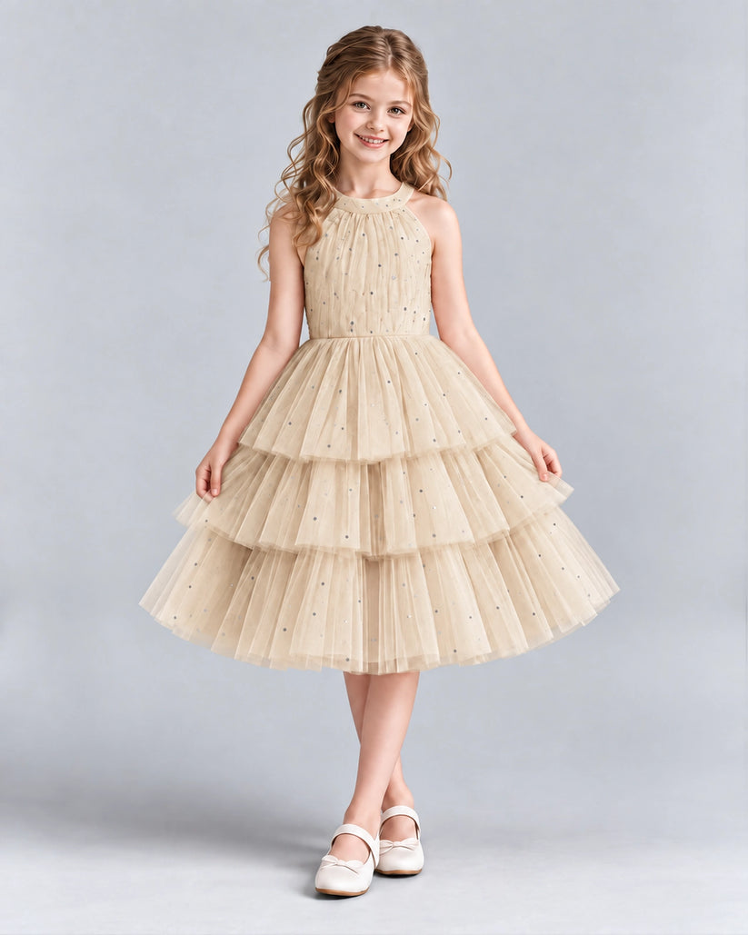 Champagne Ball Gown Girls Formal Dresses Front