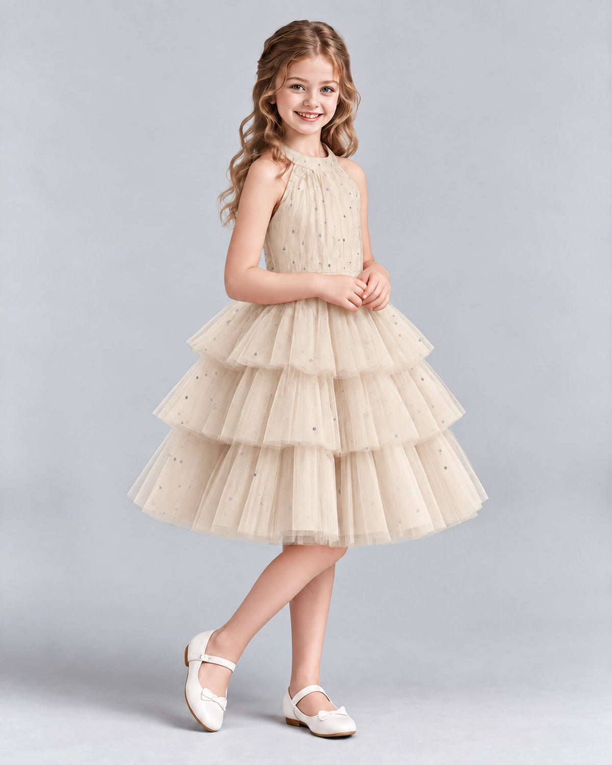 Champagne Ball Gown Girls Formal Dresses Side