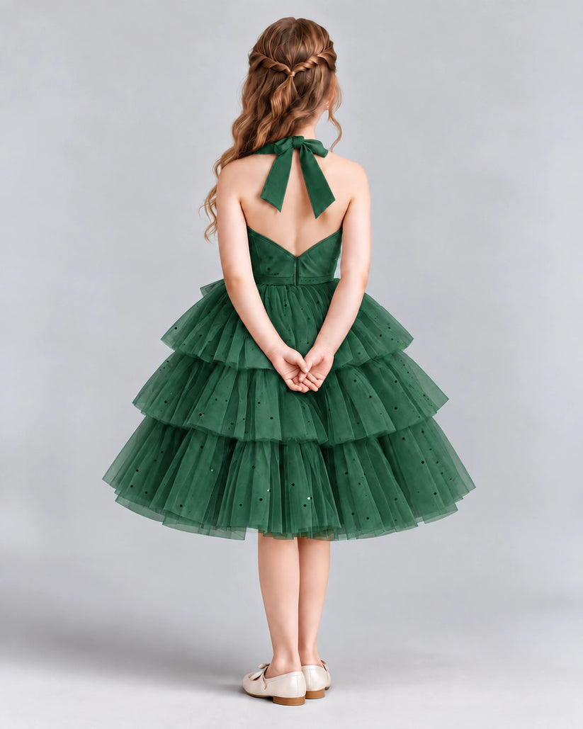 Dark Green Ball Gown Girls Formal Dresses Back
