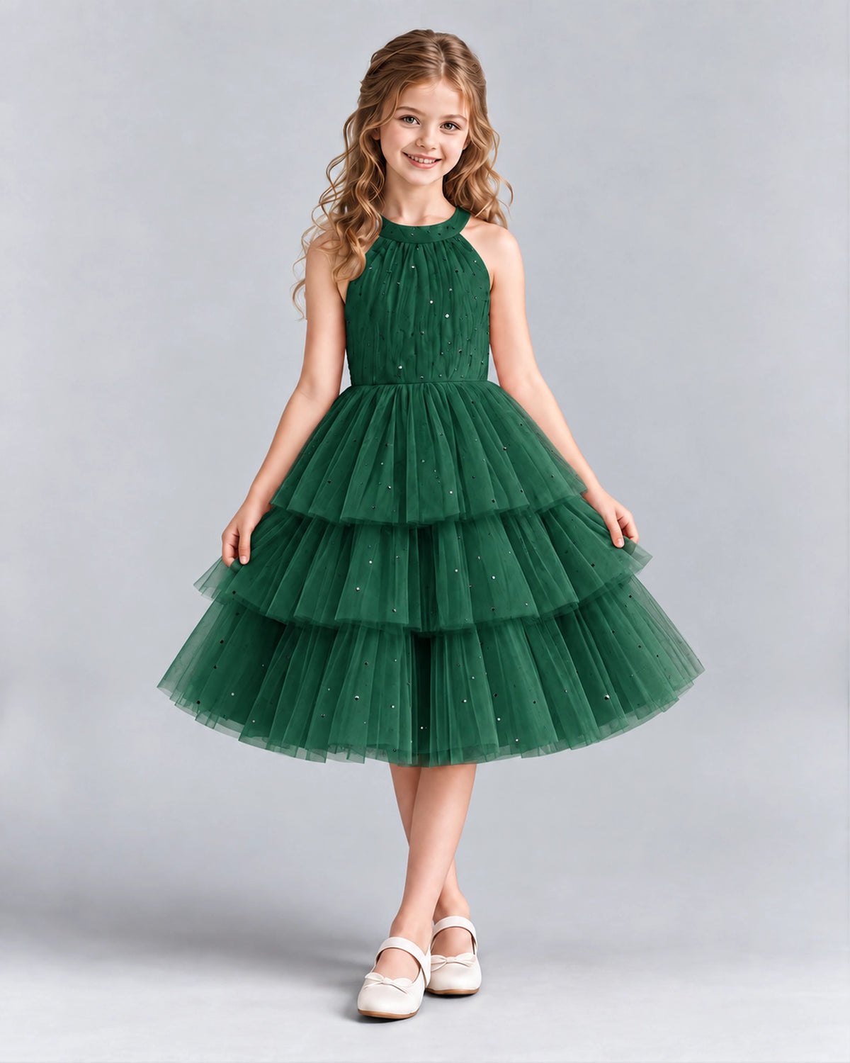 Dark Green Ball Gown Girls Formal Dresses Front