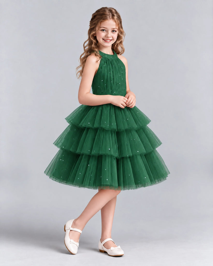 Dark Green Ball Gown Girls Formal Dresses Side
