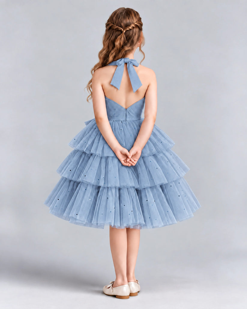 Dusty Blue Ball Gown Girls Formal Dresses Back