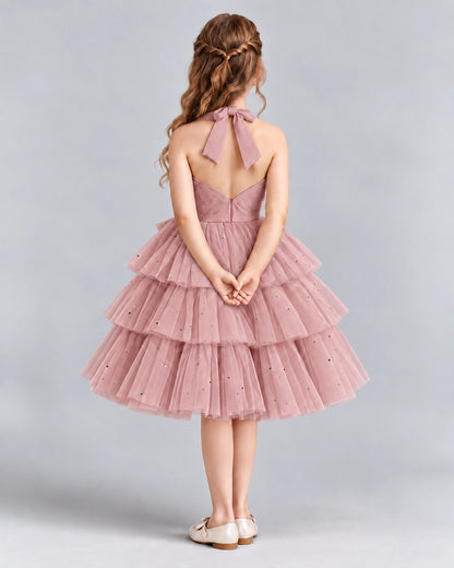 Dusty Rose Ball Gown Girls Formal Dresses Back