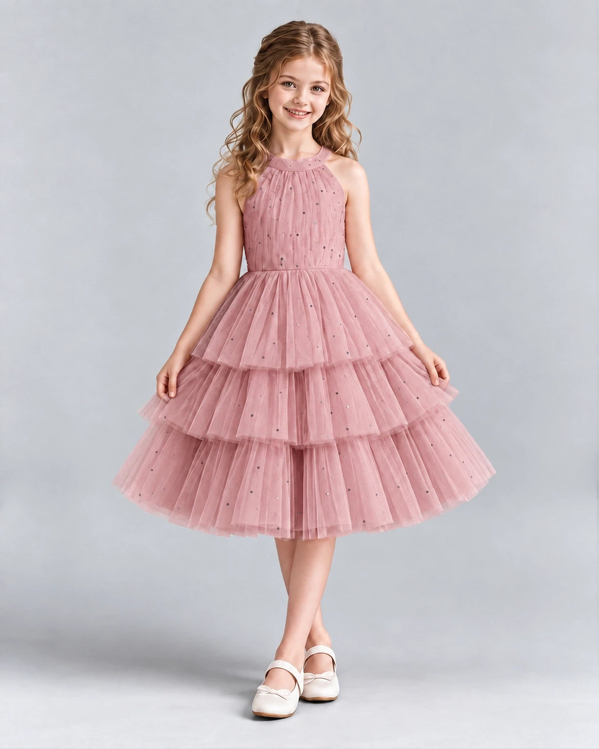 Dusty Rose Ball Gown Girls Formal Dresses Front