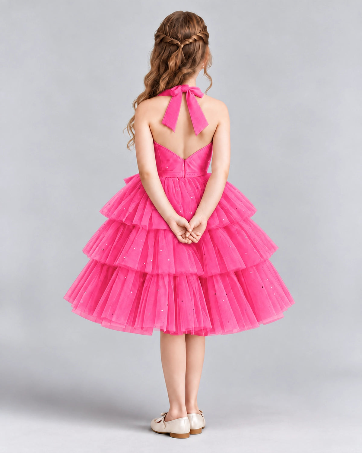 Hot Pink Ball Gown Girls Formal Dresses Back