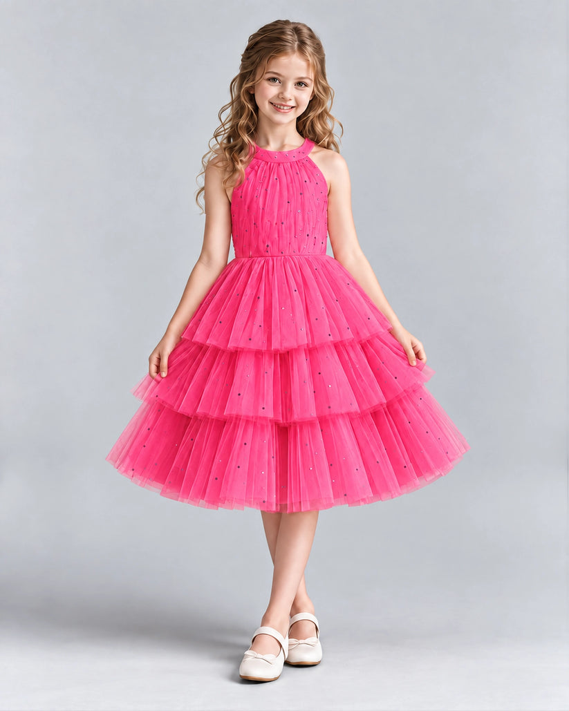 Hot Pink Ball Gown Girls Formal Dresses Front