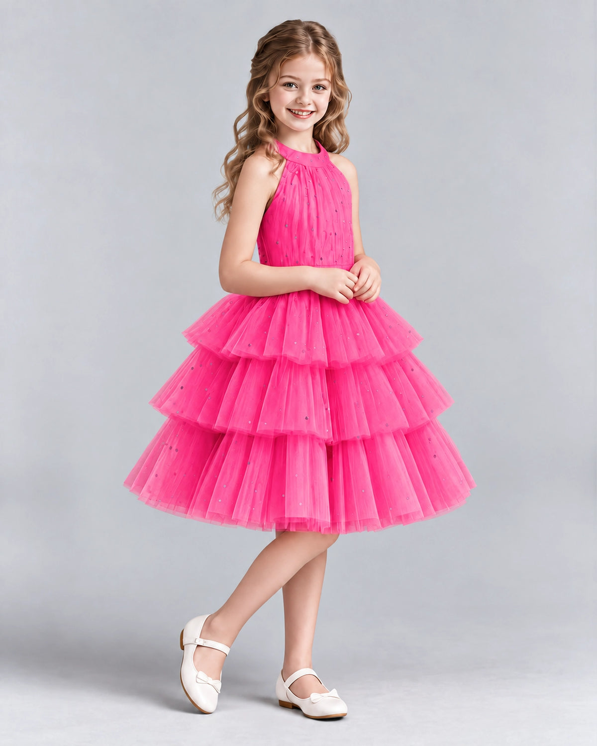 Hot Pink Ball Gown Girls Formal Dresses Side
